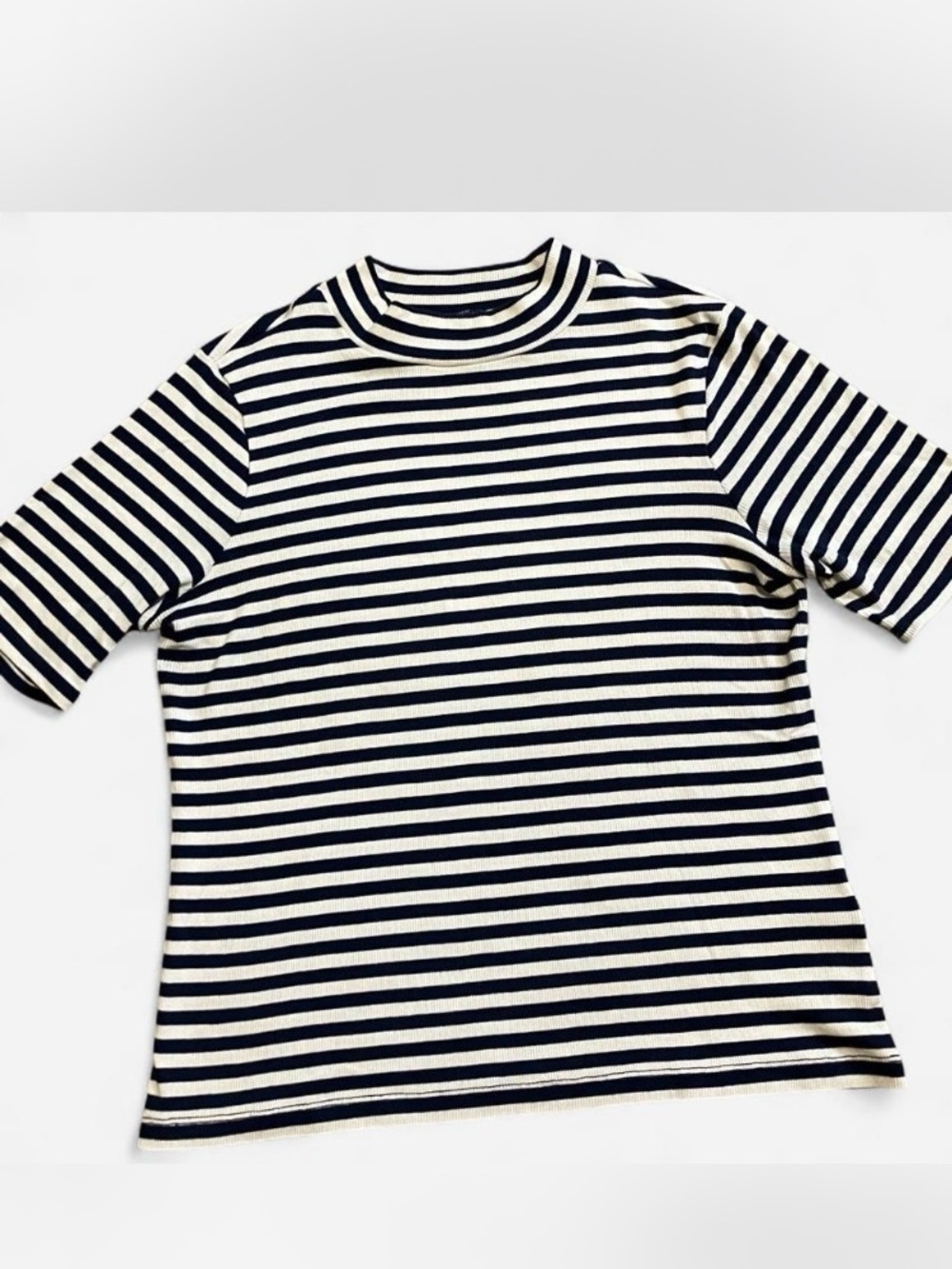Madewell Women’s Medium Navy & White Breton Striped Mock Neck Sweater Knit Top